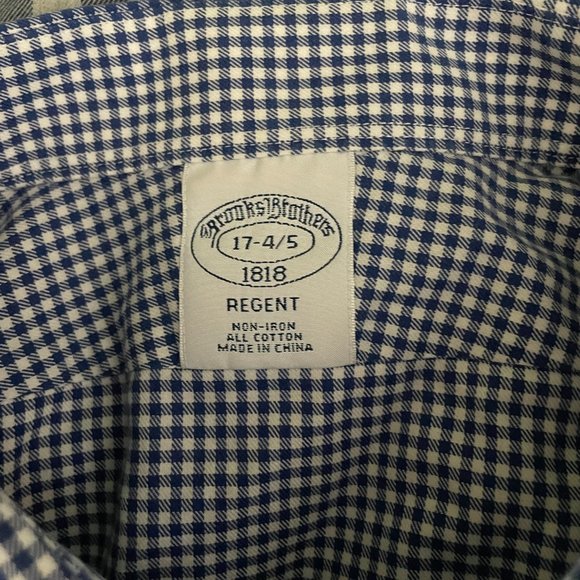 Brooks Brothers Men's Regent Blue White Check Long Sleeve Button Front Shirt 17 - Picture 9 of 9